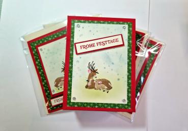 5er - Set Weihnachtskarten inkl. Verpackung - Rentiermama mit Baby